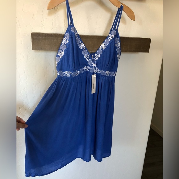 mebon Dresses & Skirts - Mebon|Boho Royal blue embroidered floral sundress with smocking on back•••NWT